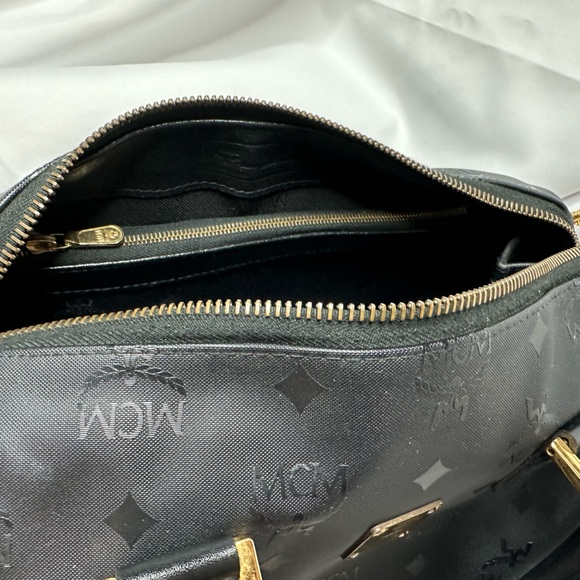 MCM Black Visetos Nylon & Leather Boston Style Crossbody Satchel Bag ~EUC - Picture 7 of 13